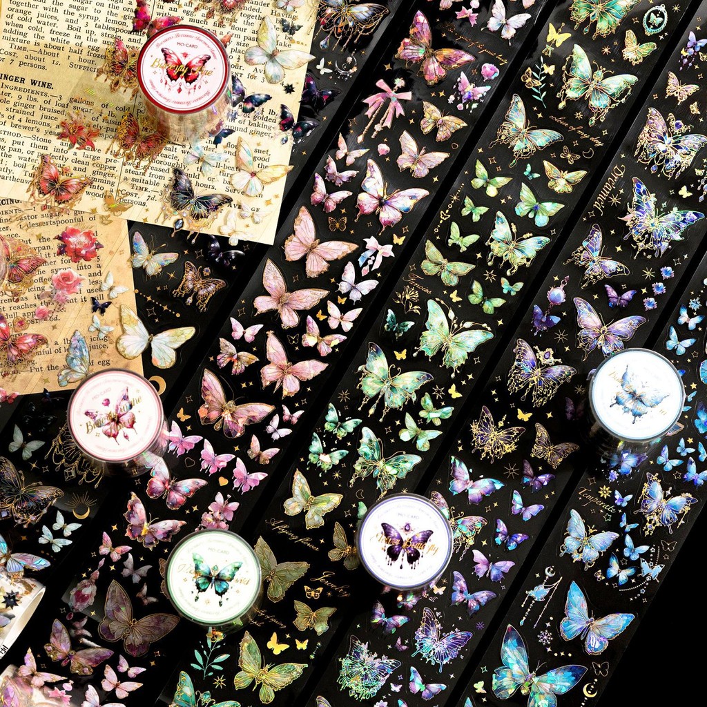 Momo PET Tape Boundless Butterfly Series คู่มือธีมผีเสื้อ DIY วัสดุรอบสติกเกอร์ 6 รูปแบบ Choice