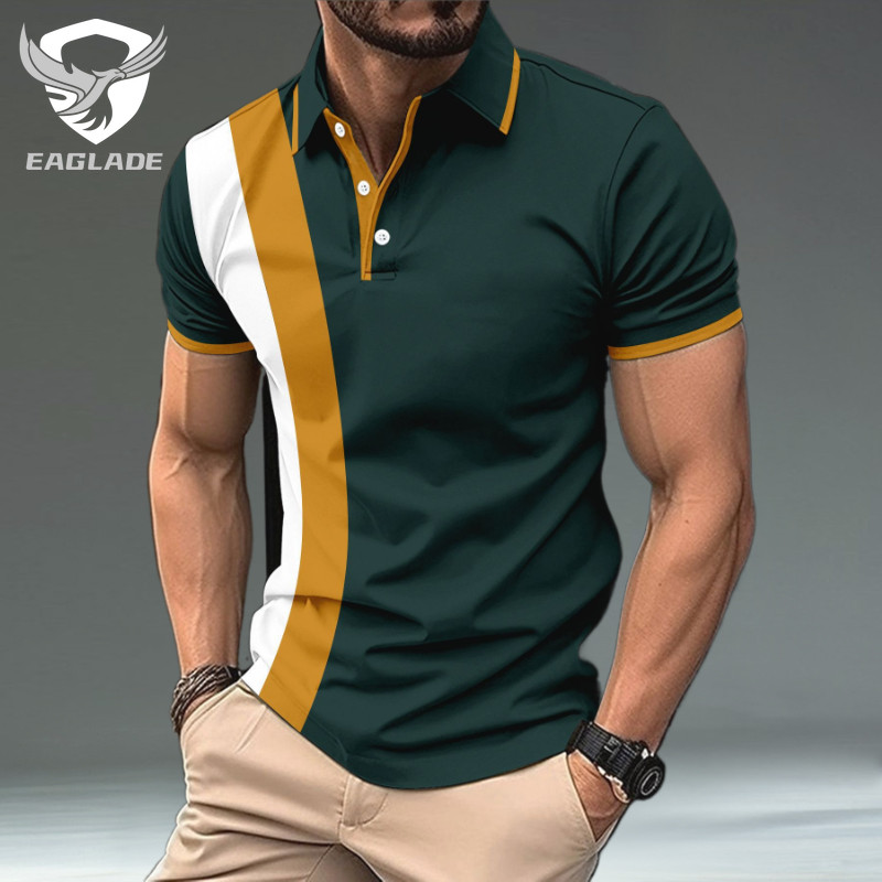 EAGLADE เสื้อยืดโปโลผู้ชายคอปกสําหรับ Man Breathable Stretchable PLS-66D สีเขียวอมดํา K11