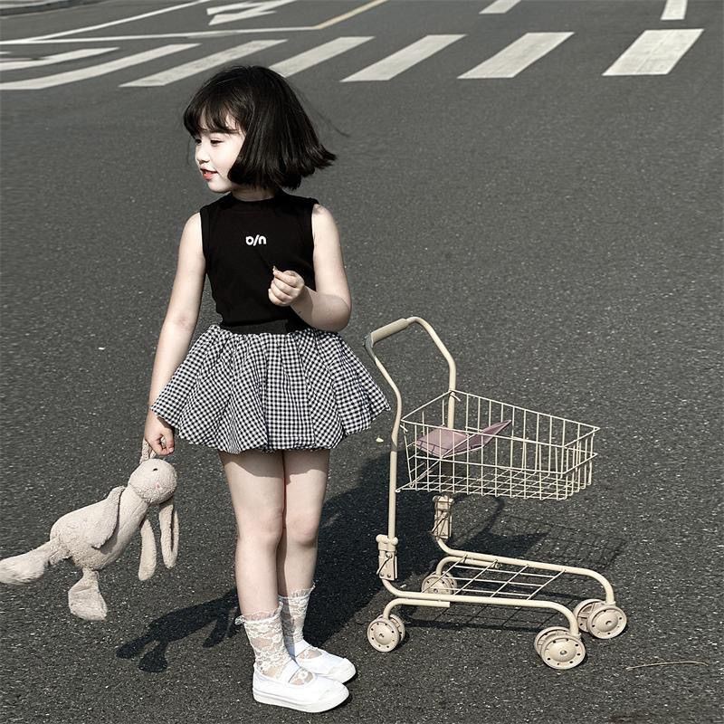 สาว2025 ฤดูร้อนชุดขายร้อนสไตล์ใหม่สาวทุกการแข่งขันเสื้อกั๊กผ้าฝ้ายแท้ตรวจสอบเมฆหน่อกางเกงสูท❤6.12❤