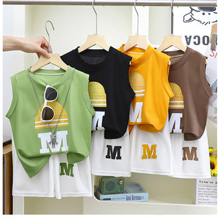 พร้อมส่ง ชุดเสื้อกล้ามเด็ก ชุดแขนนสั้นขาสั้นลายน่ารัก ใส่สบาย เนื้อผ้าดี ถ่ายอากาศ เหมาะสำหรับเด็กอายุ9เดือน-8ปี  “DA-B”