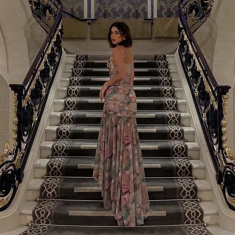 Cutenew พิมพ์ Halter เดรสปิดไหล่ Cleavage ไม่สม่ําเสมอ Patchwork รูปเอว Ruched ด้านข้าง Slit ผู้หญิงแฟชั่นลําลองเซ็กซี่สไตล์อเมริกัน - รูปที่ 6