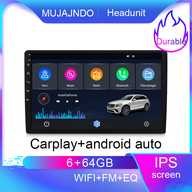 MUJAJNDO 9 นิ้ว 6+64G android15 carplay android auto 2.5D ips หน้าจอหน้าจอสัมผัส gps นําทางกระจก lin