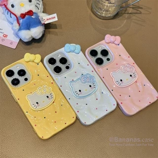 เข้ากันได้กับ iPhone 17 16 15 14 13 12 11 Pro Max X XS XR XS Max 7 8 Plus เคสโทรศัพท์ 3D DIY น่ารักสีลูกกวาดโบว์แมวคลื่นนุ่มปกหลัง
