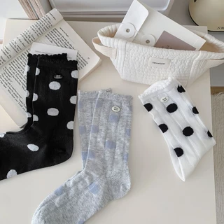 สไตล์ญี่ปุ่นเชื้อราขอบบางสไตล์ Polka Dot ลายถุงเท้ากลางหลอด Simple Sweet All-Match