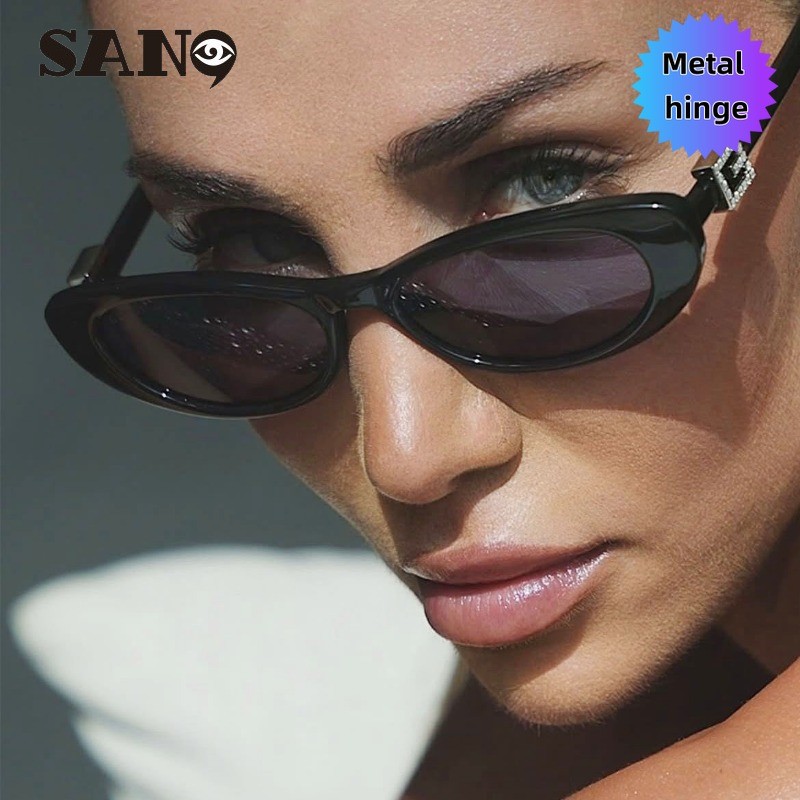 แว่นตากันแดดน้ำหนักเบาป้องกันรังสียูวีแบบรูปไข่ กรอบแคบสไตล์ย้อนยุคสำหรับผู้หญิง