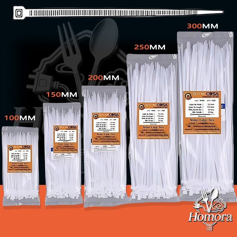 สายผูกไนล่อน, สายผูก 100 เส้น, ดํา, ขาว, สายผูก 4/6/8/10/12 นิ้ว, 100 แพ็ค, สายไนลอน, สายพลาสติกไนลอน, สายล็อคตัวเอง