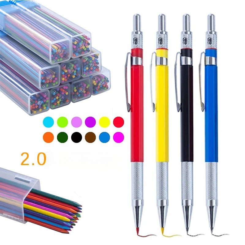 ดินสอกดสี 2.0 มม. สำหรับนักเรียนเขียนและวาดภาพกิจกรรม ดินสอสำหรับออกแบบงานศิลปะ อุปกรณ์สำนักงาน