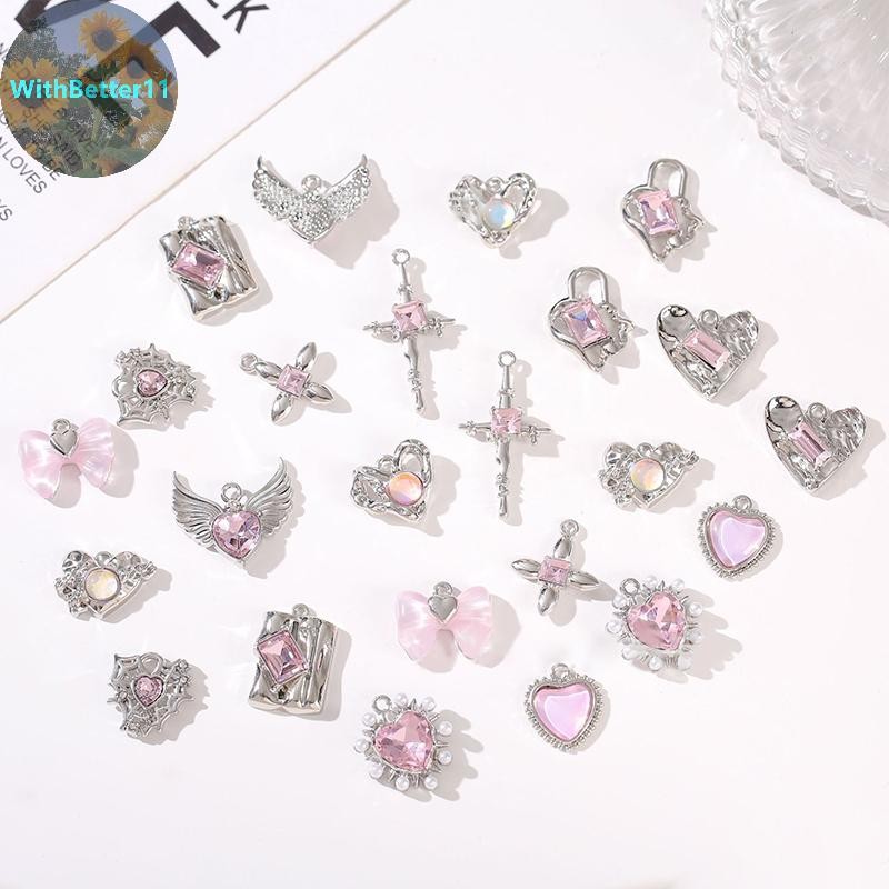 Better Silver Plated Alloy Shiny จี้ Charms DIY สีชมพูประดับด้วยลูกปัดสำหรับสร้อยคอและสร้อยข้อมือ เค
