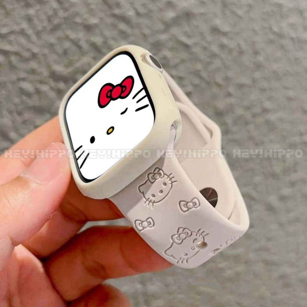 เคสป้องกันแสงดาว+สายซิลิโคนแมว เคที น่ารักเหมาะสําหรับ ฉันดู 10 9 8 7 6 5 4 3 2 1ชุดสายรัดเหมาะสําหรับสมาร์ทนาฬิกา 49/46/45/44/42/41/40/43/40
