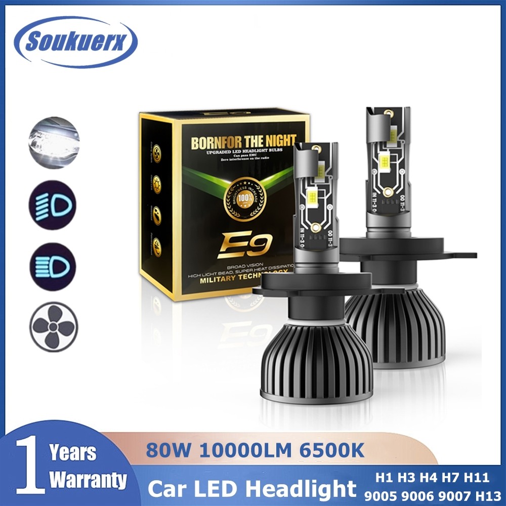 2 ชิ้น/เซ็ต E9 H4 Hi-Lo Beam ไฟรถ H1 H3 H7 H11 Led ไฟหน้าหลอดไฟ 80W 10000LM 6500K CSP LED 9005 HB3 9