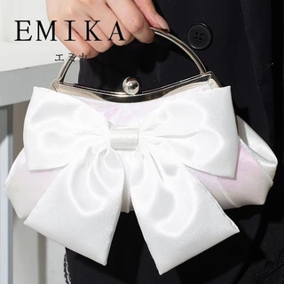 EMIKA กระเป๋าทรงโบว์น่ารัก หวานๆ กระเป๋าสำหรับออกงาน กระเป๋าประดับด้วยโบว์ ทำจากผ้าแพร กระเป๋าถือ