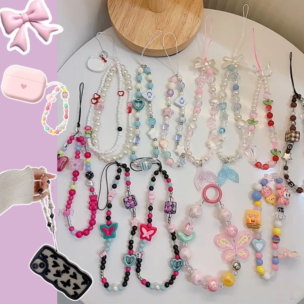 COD สายคล้องโทรศัพท์มือถือตกแต่งผีเสื้อมุก ป้องกันการสูญหาย สายคล้อง CCD สายคล้องหูฟัง ตกแต่ง ควร
