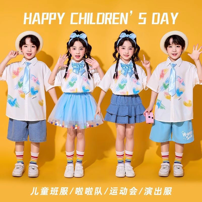 ชุดเชียร์ลีดเดอร์วันเด็กนักเรียนอนุบาลชั้นประถมศึกษานักร้องประสานเสียงจบการศึกษาประสิทธิภาพเครื่องแบบคลาสเกมชุดแต่งกาย
