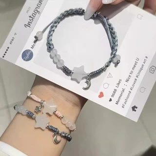 สร้อยข้อมือลูกปัดดาวดวงจันทร์ที่เรียบง่ายและหลากหลายซอกคู่แฟนทอมือเชือกมือของขวัญสําหรับแฟน