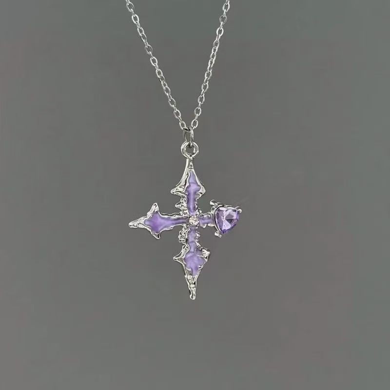 สร้อยคอหัวใจสีม่วงสไตล์เข้ม สร้อยคอข้ามที่เปล่งประกาย แฟชั่นประณีต มูลค่าสูง สายโซ่คลาวิคเคิลที่หลากหลาย - รูปที่ 6