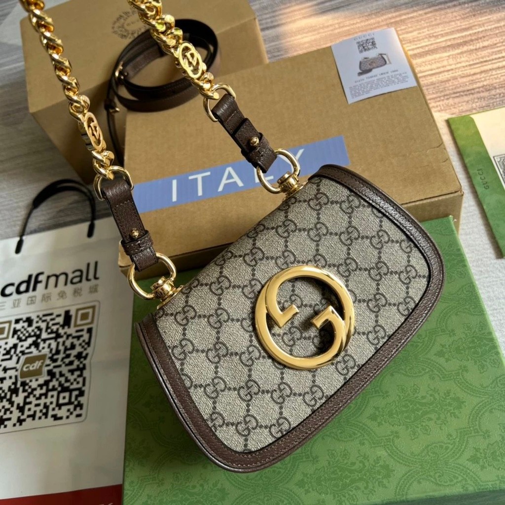 วิดีโอ G แบรนด์หนังแท้ระดับการซื้อ ** กระเป๋าสะพายข้างผู้หญิงขนาดเล็ก Gucci 2023 รุ่นใหม่ Blondie ทร