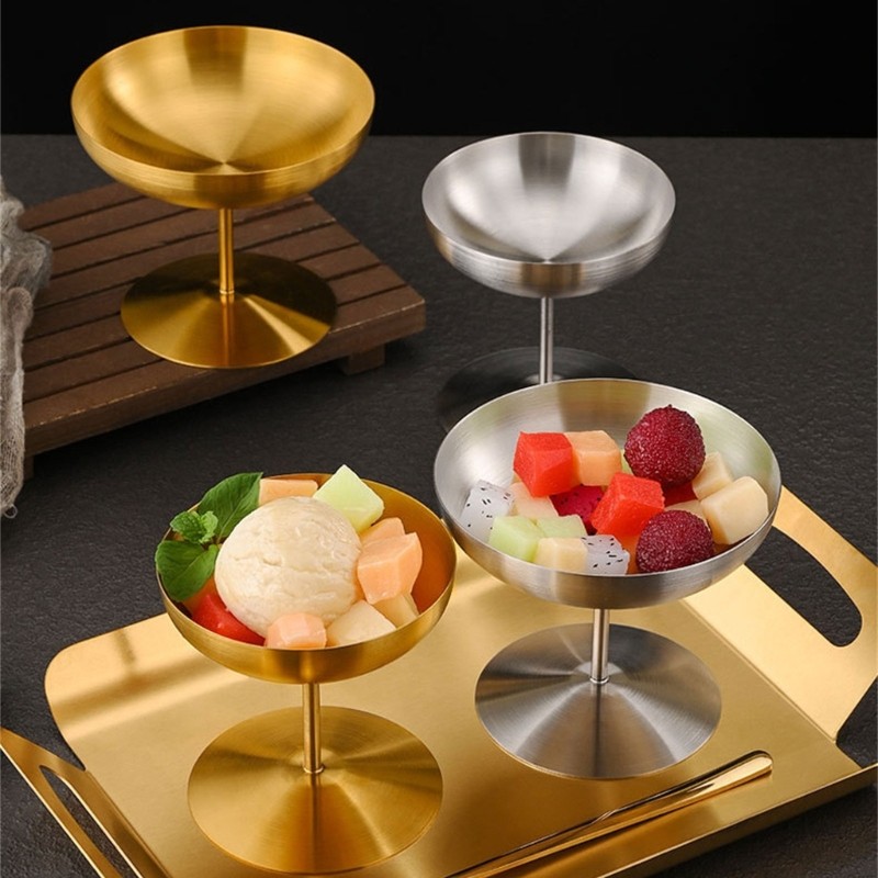 LIVI สแตนเลส 150ml 250ml ชามบนโต๊ะอาหารเท้าสําหรับ Sundaes ค็อกเทลขนม