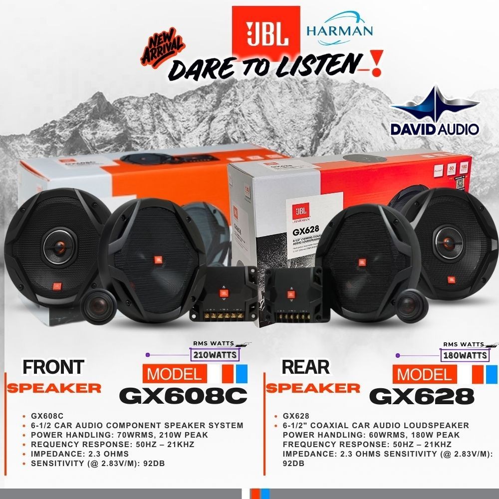 ของเเท้รุ่นท๊อป JBL GX-SERIES รุ่น GX608C เเละ GX628 ชุดลำโพงคู่หน้าหลังติดรถยนต์ DAVIDAUDIO