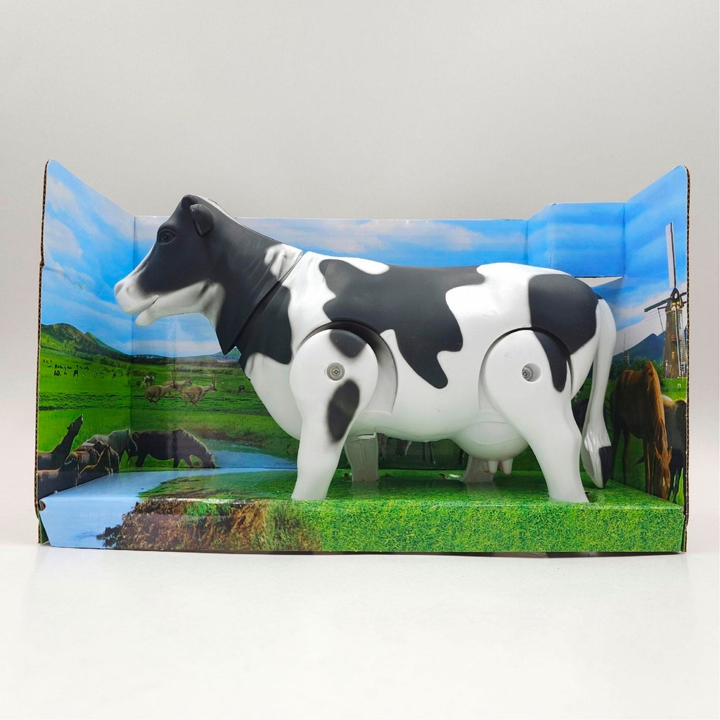 แม่วัวนมของเล่นราคาถูก แม่วัว วัวของเล่น ใส่ถ่านเดินได้เสียงไฟ AD001701