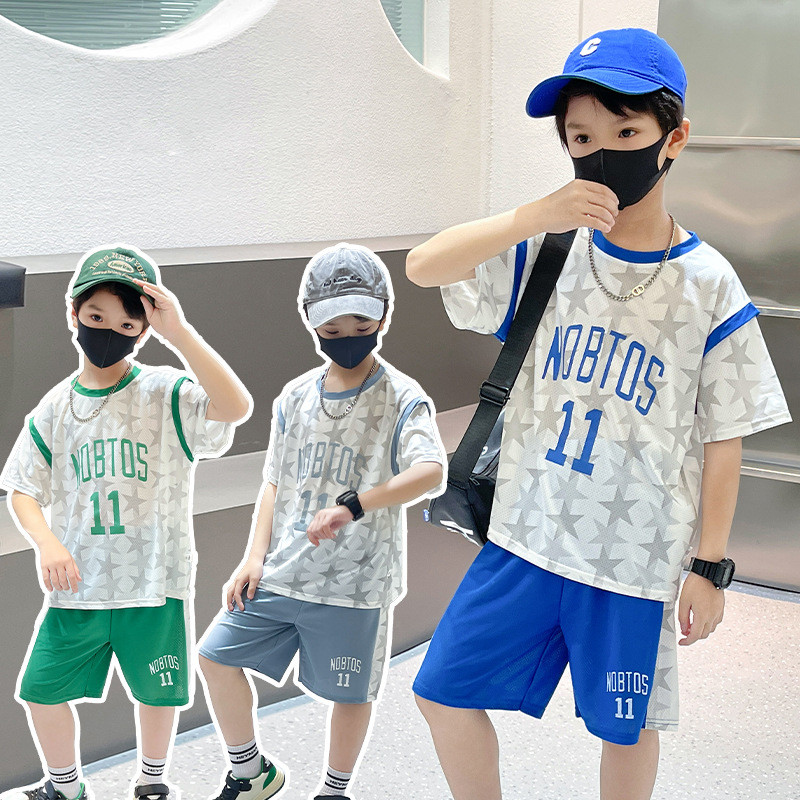 ชุดเสื้อบาสแขนสั้นเด็ก ฤดูร้อนใหม่ แห้งเร็ว ชุดกีฬาเด็กเล็ก