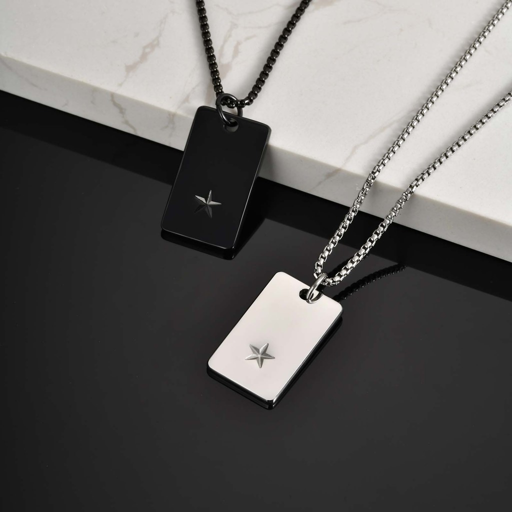 Vnox Simple Tag จี้สร้อยคอสําหรับชาย, Sliver สีสแตนเลสไม่ซีดจางรอบ Star Zirconia Square Charm Choker Unisex เครื่องประดั - รูปที่ 5