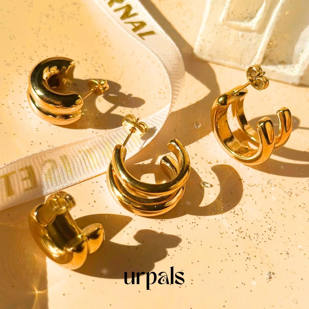 URPALS ต่างหู ตัวเรือน Stainless ชุบทอง 18K ทนน้ำ ทนเหงื่อได้ดี