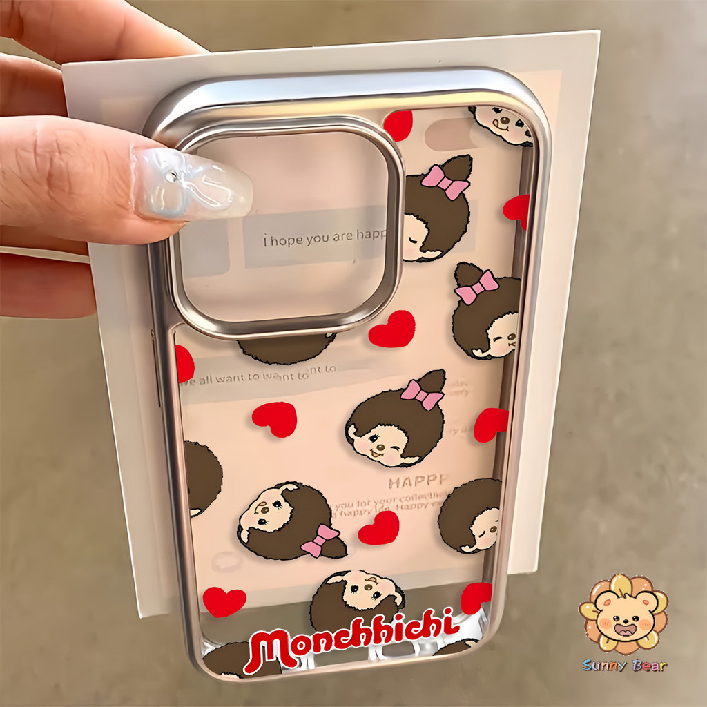 สําหรับiphone 17 Pro Max มอนชิชิ น่ารัก 16 15 14 XR 13 12 11 Pro Max 8 7 Plus X Xs Max Se 2020 13 12 11 นุ่มหรูหราElectroplatedกรอบโปร่งใสเคสโทรศัพท์