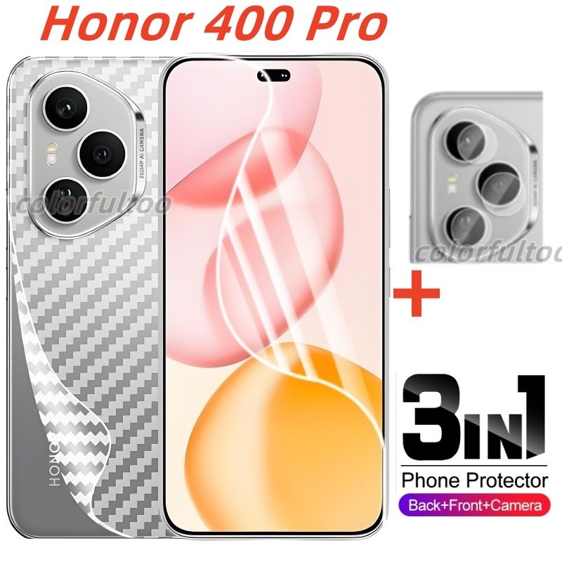 3in1 ด้านหน้ากลับคลุมทั้งหมดป้องกันฟิล์มHydrogelสําหรับHonor 400 200 Pro Lite 200Lite 400Pro 400Lite Honor400 สมาร์ท 5Gด้านหลังกล้องเลนส์Soft Screen Protectorป้องกันฟิล์ม