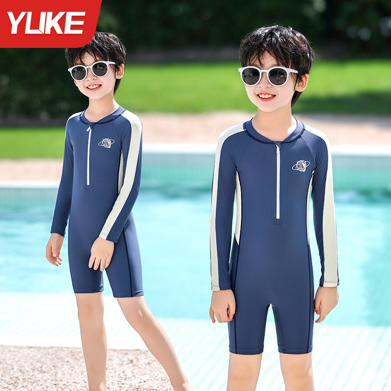 Yuke ชุดว่ายน้ําเด็กสไตล์ใหม่เด็กชายแขนยาวชุดว่ายน้ํากันแดดแห้งเร็ว