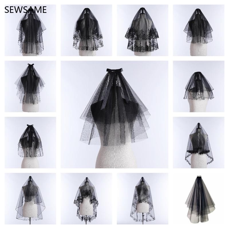 SEWSAME Spooky สีดำฮาโลวีนสำหรับ Masquerade Party งานแต่งงานเจ้าสาว Veil ธีม聚会 空气 Veil 饰品