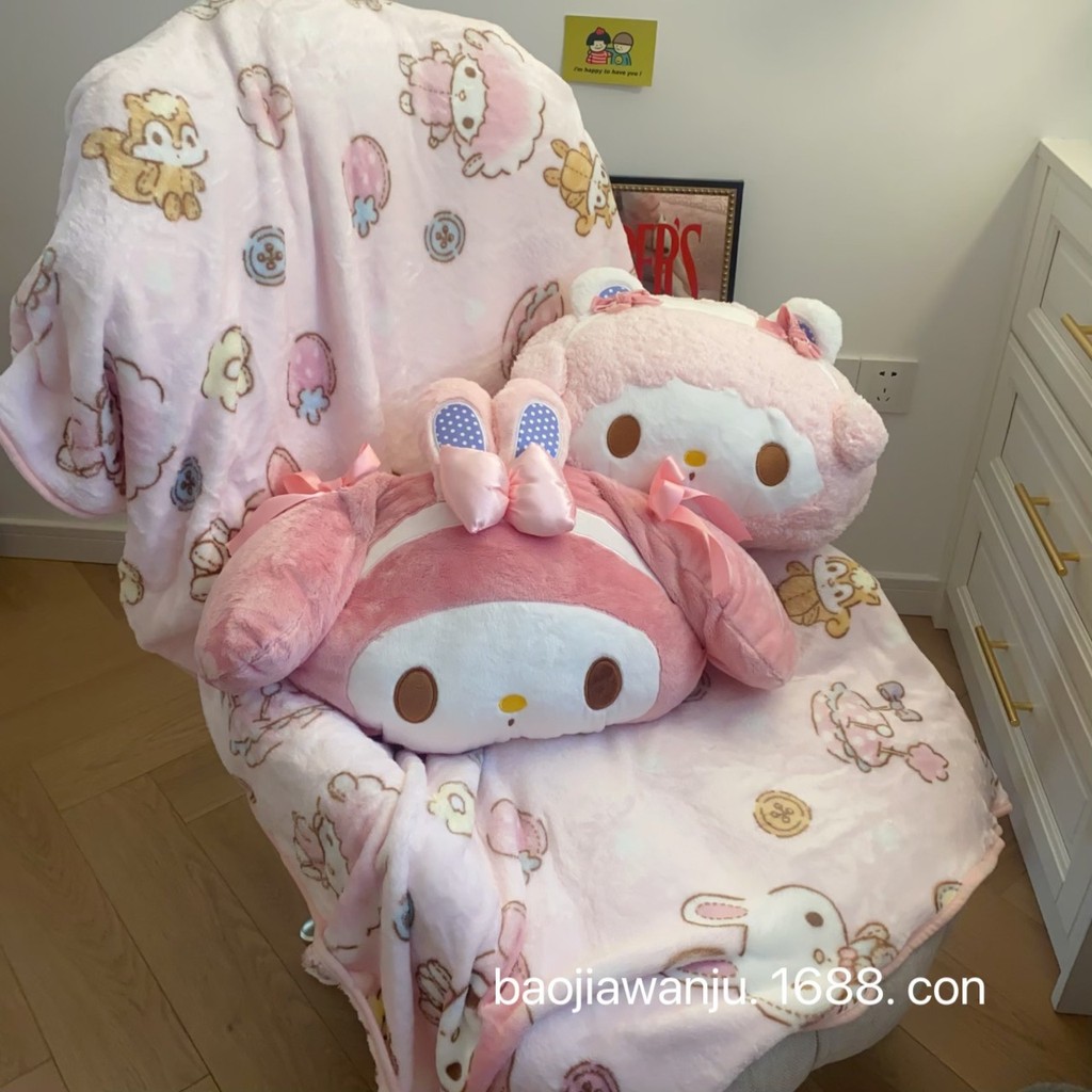 หมอนผ้าห่ม My Melody 2-in-1 นุ่ม ระบายความร้อนในรถ เดินทาง โซฟา ป้องกันคอ