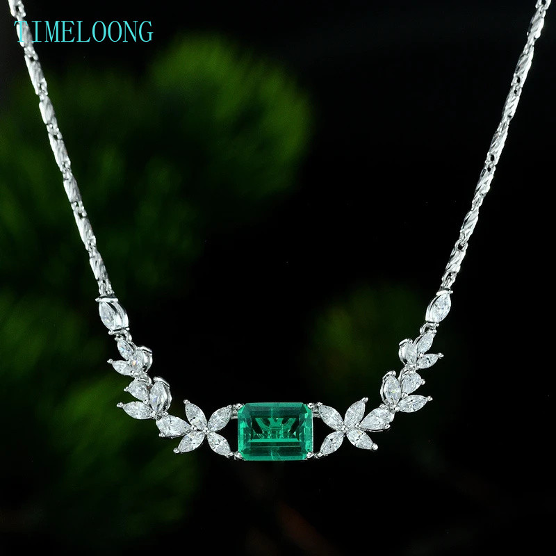 7*9 MM 3 CT Emerald เพชรอัญมณีจี้สร้อยคอ 925 เงินสเตอร์ลิงเครื่องประดับ Fine ของขวัญครบรอบ