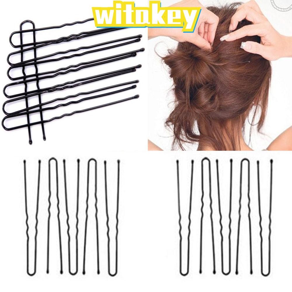 WITAKEY 50PCS กิ๊บติดผมรูปคลื่นปิ่นปักผมรูปตัวยูสีดำเครื่องประดับร้อน