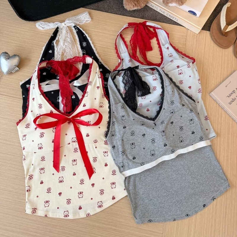 Mini shop🌸พร้อมส่ง🌸(FY1849) เสื้อคล้องคอ ลายการ์ตูน ใส่สบาย สีพื้น สไตล์น่ารัก ยืดพอดีตัว - รูปที่ 7