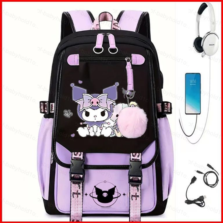 SANRIO ซานริโอ คุโรมิ กระเป๋าเป้สะพายหลังสําหรับนักเรียนความจุขนาดใหญ่ระบายอากาศแฟชั่นบุคลิกภาพอเนกประสงค์กระเป๋านักเรียนหญิงกระเป๋า