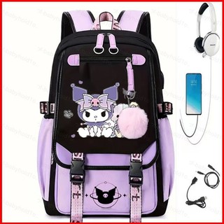 SANRIO ซานริโอ คุโรมิ กระเป๋าเป้สะพายหลังสําหรับนักเรียนความจุขนาดใหญ่ระบายอากาศแฟชั่นบุคลิกภาพอเนกประสงค์กระเป๋านักเรียนหญิงกระเป๋า