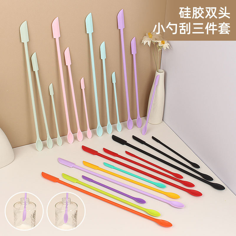 3ชิ้น/เซ็ตขวดเครื่องสําอางซิลิโคนมินิมีดโกนสามชิ้นชุดเบเกอรี่ปลายคู่สองในหนึ่งไม้พายแยมขวดมีดโกนช้อน