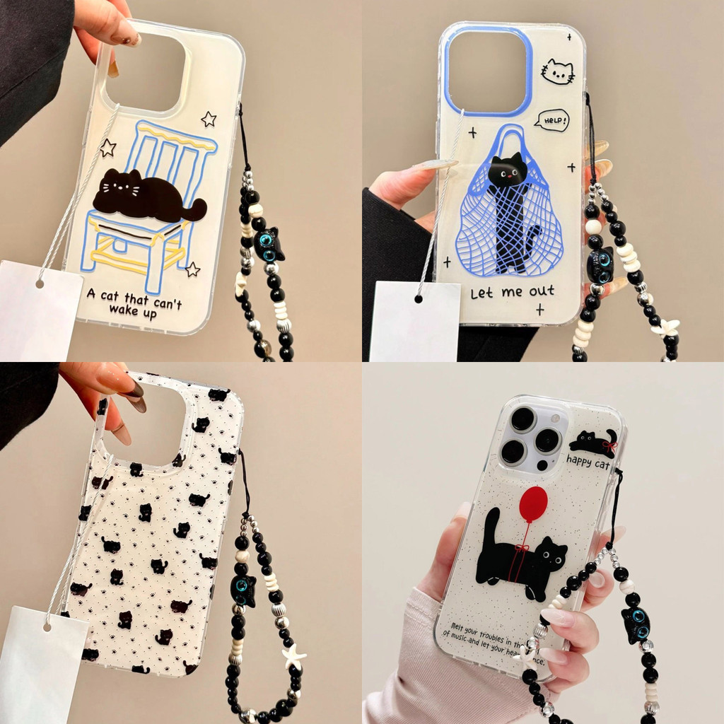 Lazy Little Black Cat Samsung S25 S24 S23 S22 S21 S20 FE Ultra Plus A56 A55 เคสโทรศัพท์ป้องกัน