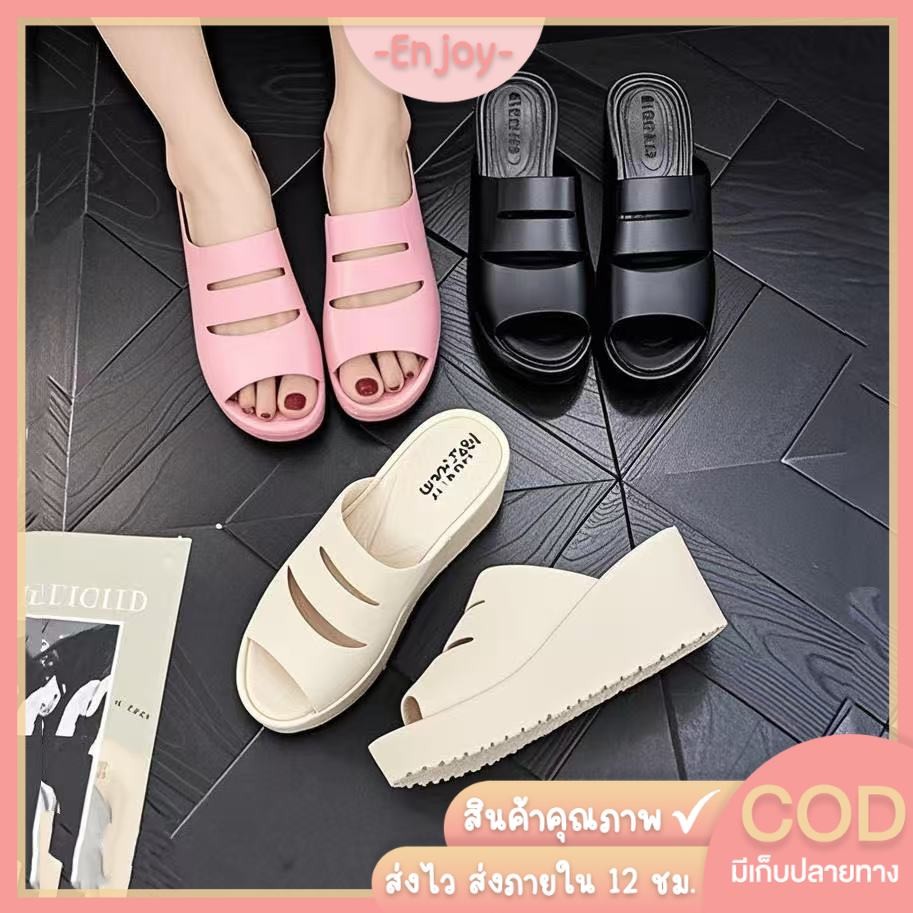 🍓EnJoy🍓พร้อมส่ง (LT-367) รองเท้าส้นตึกแฟชั่น สไตล์เกาหลี พื้นหนา ทรงสวยเรียบง่าย ใส่สบาย