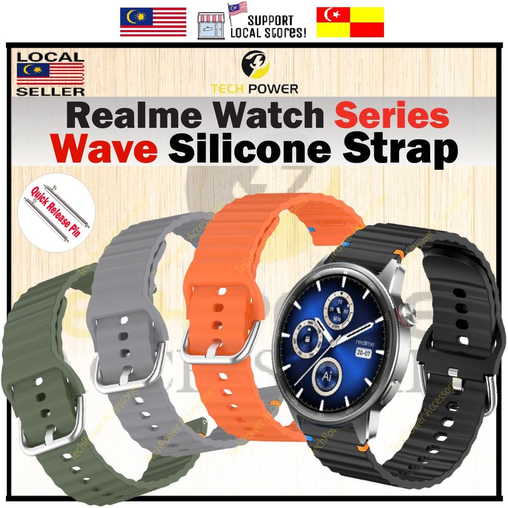 Realme Watch Strap Wave Stitching Silicone Strap,Tali Jam Realme Watch 5/ Realme Watch S2/ Watch 3/p