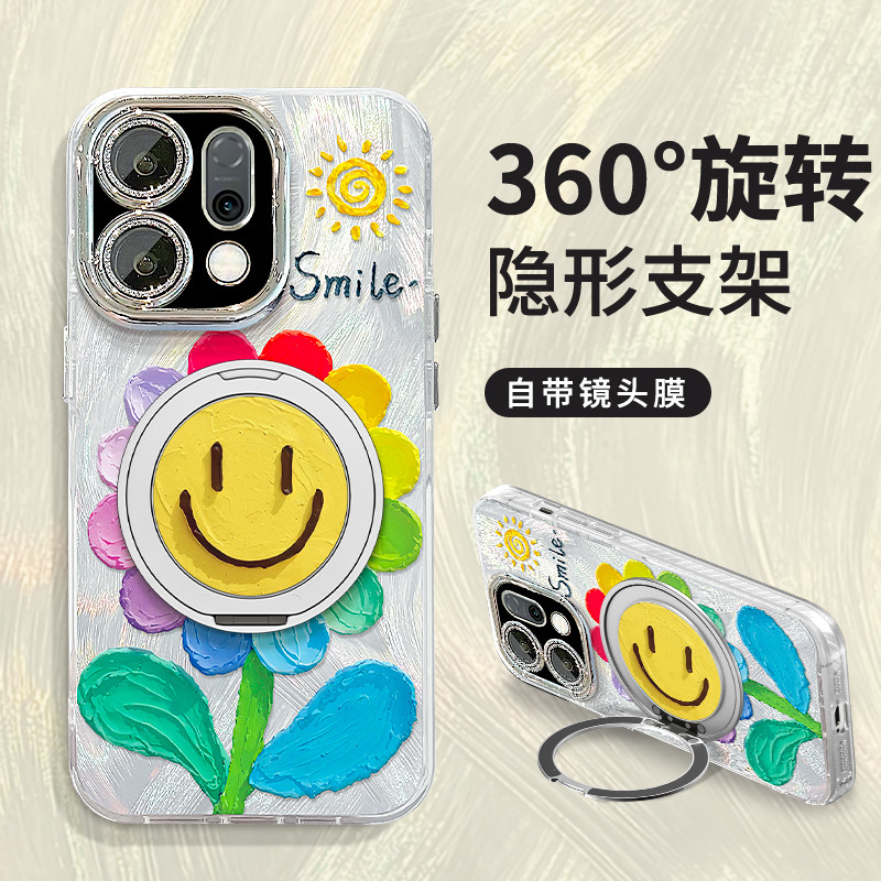 [19]🔥มาพร้อมกับการป้องกันเลนส์🔥เหมา OPPO Reno 14 13 11Pro 9  findX9 X9 Pro Pro เคสโทรศัพท์เหมา เหมาะสําหรับ opporeno14 เคสโทรศัพท์ฤดูร้อนใหม่ของผู้หญิง reno13/12/11pro Sun Flower Dot Bracket 10/9pro + ผ้าพันคอขนนก reno6/5 รวมทุกอย่างฟิล์มเลนส์