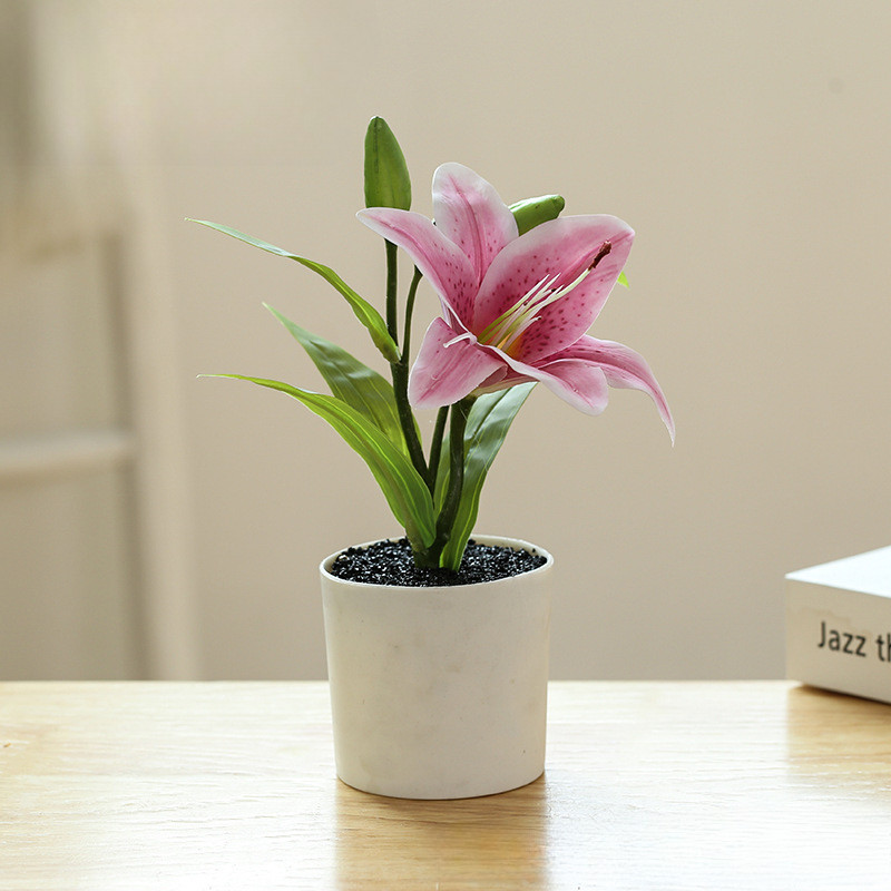 บอนไซดอกลิลลี่ประดิษฐ์ 25cm กงานกระถางเครื่องประดับตกแต่งสวน ของตกแต่งบ้าน - รูปที่ 4