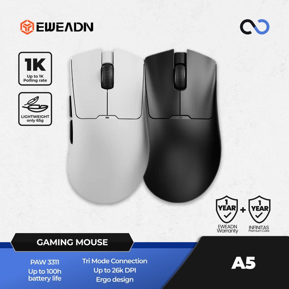 EWEADN A5 ไร้สายน้ําหนักเบา PAW3311 เมาส์สําหรับเล่นเกมตามหลักสรีรศาสตร์ Deathadder V3 รูปร่าง