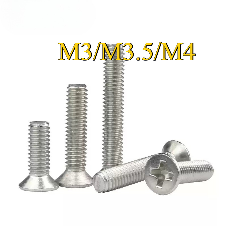 น็อต สกรู หัวเตเปอร์ แฉก F+ สแตนเลส 304 เกลียวมิล หยาบ / Flat Head Phillip Machine Screw SUS304 M3/M3.5/M4 (FGH-YL-TH-Y)