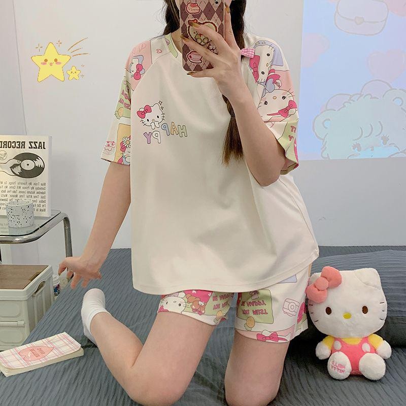 [JBTH] แฟชั่น Casual Home ชุดนอนหลวมการ์ตูนแมวน่ารักสองชิ้นสำหรับผู้หญิง [JB]