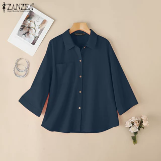 ZANZEA ซานเซีย แฟชั่นสตรีเกาหลีลําลองพลิกคอแขนเสื้อสีบริสุทธิ์