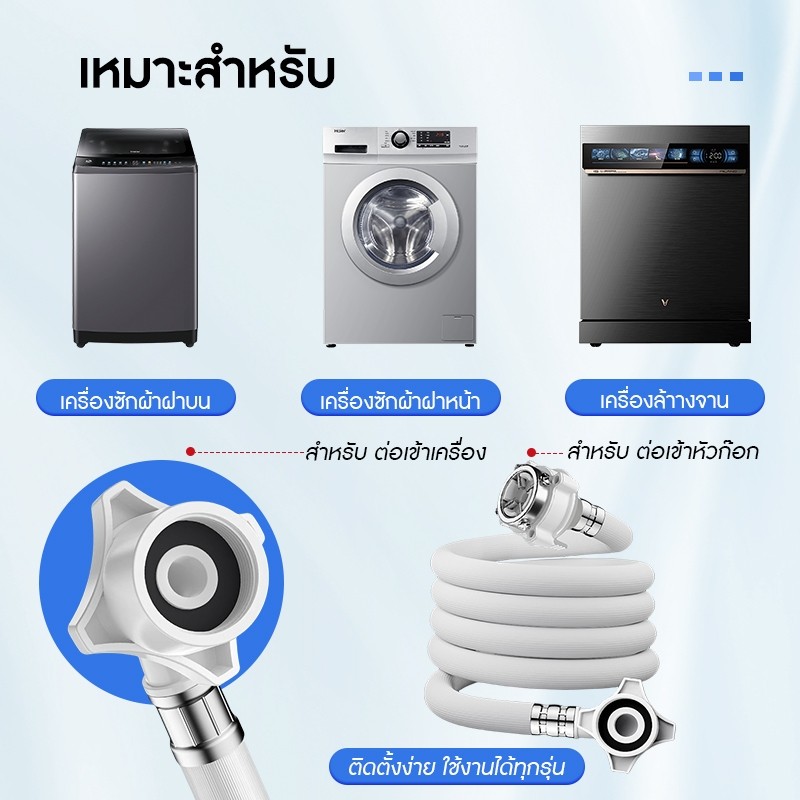 [ชื่อผลิตภัณฑ์] ก๊อกน้ำติดตั้งเร็วพิเศษสำหรับเครื่องซักผ้า (99% รุ่นที่เหมาะสมสูง) สายจ่ายน้ําท่อน้ําเข้าเครื่องซักผ้าความยาวสาย 1M/1.5M/3M/5M พร้อมก๊อกน้ําข้อต่อเครื่องซักผ้าท่อน้ําเครื่องซักผ้าท่อน้ําท่อเต้าเสียบน้ํา
