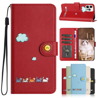 เคส Case for Xiaomi POCO C85 C75 C65 M8 M7 Pro 5G M6 Pro 4G X7 X6 X5 Pro 5G 17T 15T 14T 13T Pro เคสโทรศัพท์หนังฝาพับพร้อมช่องใส่บัตรสําหรับ Cartoon Cats Wallet PU Leather Cover With Card Slots Soft TPU Shell Hand Strap ซองมือถือ KTM