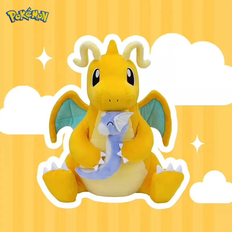 New Dragonite Holding Dratini Baby Plush Pokemon Toy Cute Cartoon Doll Birthday Gift