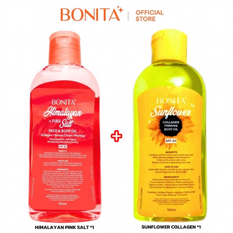 [BUNDLE] BONITA HIMALAYAN PINK SALT + SUNFLOWER COLLAGEN Face & Body Oil 100ML
